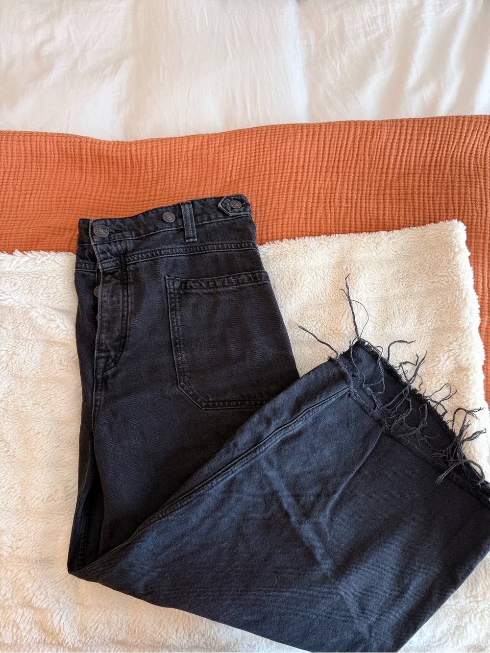 Free People High-Rise Black Frayed-Hem Jeans